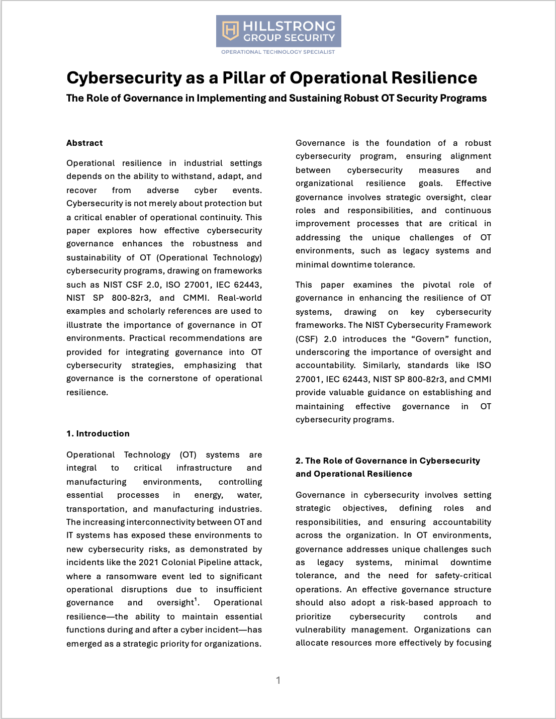 Cybersecurity: A Pillar of Operational Resilience cover